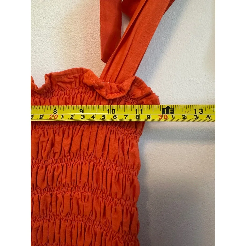 Dynasty George Clementine Maxi Cotton Smocked Dress in Orange | Size XS
